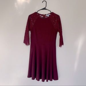 Maroon Lace Back and Sleeve Skater Dress (size M)